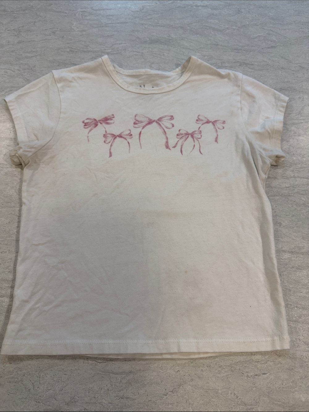 White Short-Sleeve Tee with Pink Bow Motif